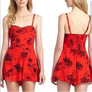 Y2K floral Free People Candy Pin Up Red Floral dress body on adjustable
